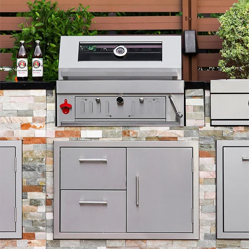 Embedded Charcoal Grill, High-Quality 304 Stainless Steel, for Outdoor Parties/Camping, with Glass Viewing Window (Customized)