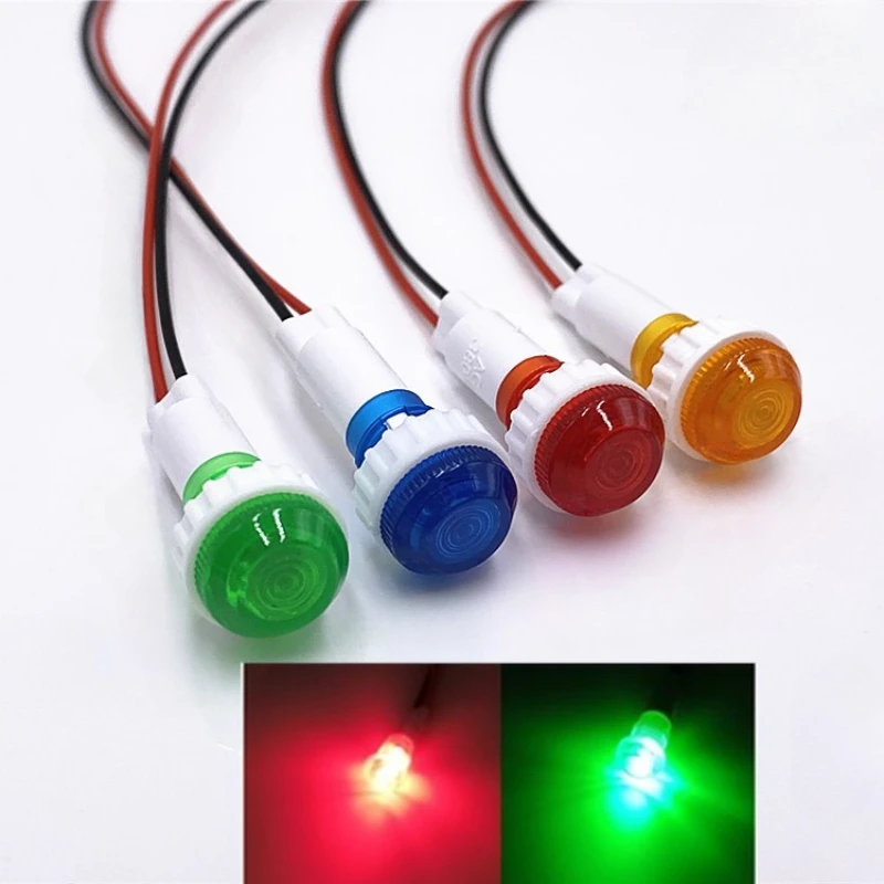 20cm Cable XD10-6 White Red Yellow Blue Green LED or Bulb Signal Lamp Indicator Light 3V 6V 12V 24V 36V 48V110V 220V 10mm Thread