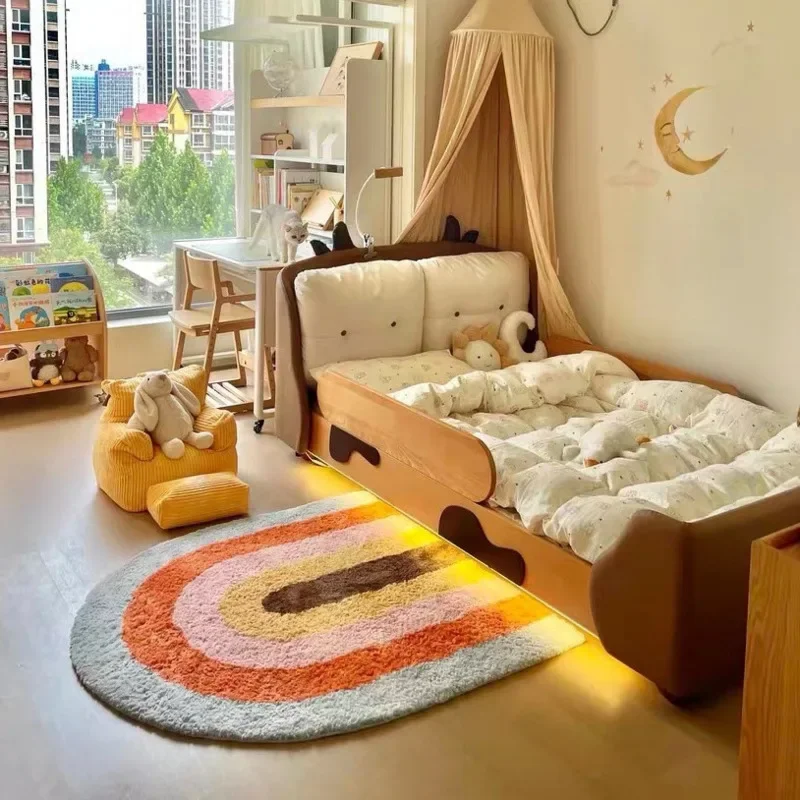 100x100cm Machine Washable Rainbow Rug Irregular Floor Mat Kawaii Bedroom Bedside Carpet Kids Room Cute Area Rug Room