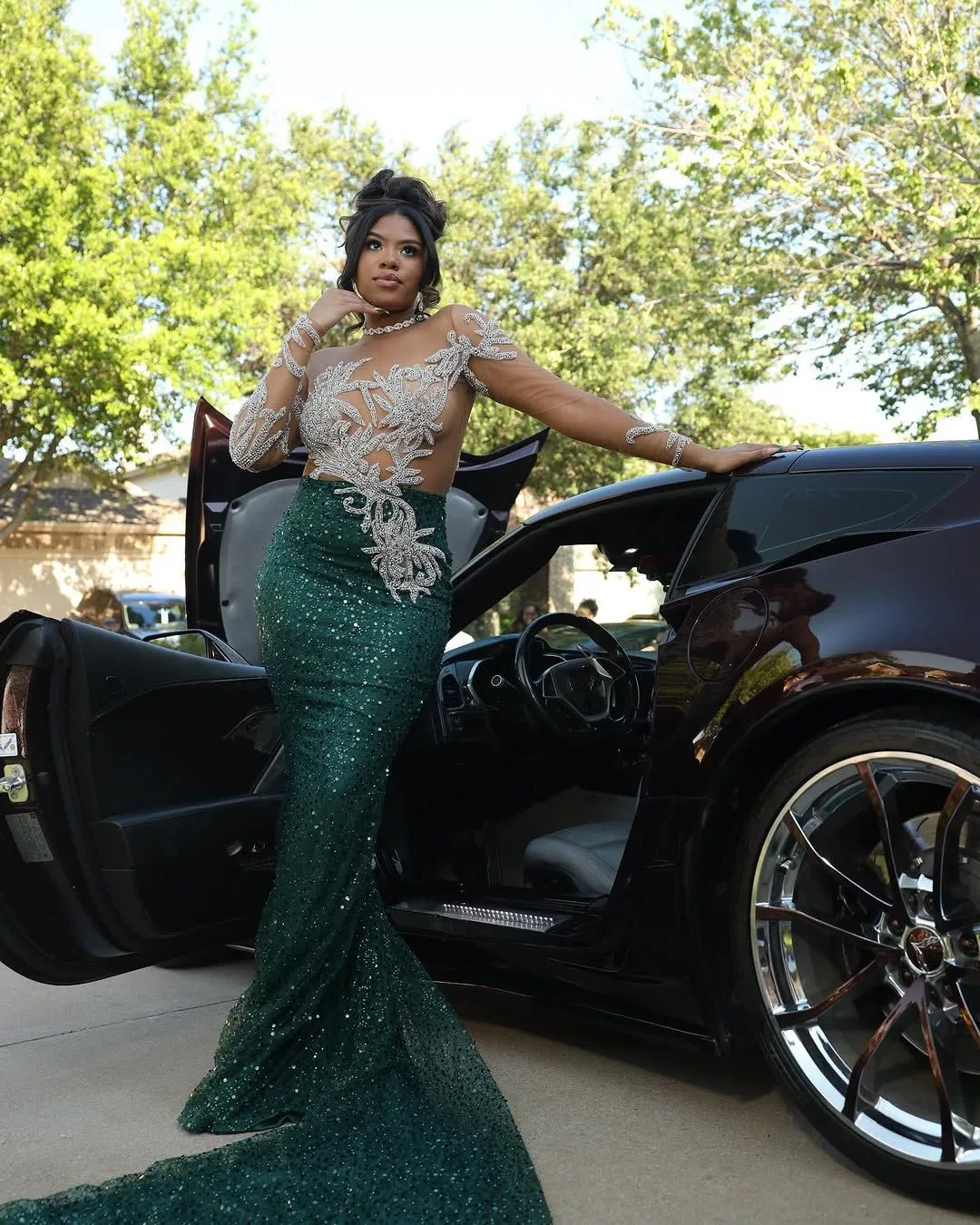 カスタマイズされた 2025 グリーンマーメイドウエディングドレスレースビーズスパンコールフルスリーブイブニングフォーマルパーティー誕生日ドレスドレス ZJ146