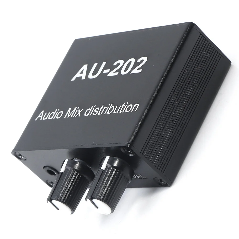 Stereo Mixer Audio Distributor with Dual Input and Multiple Output for Headphone and For AMP Volume Control Black