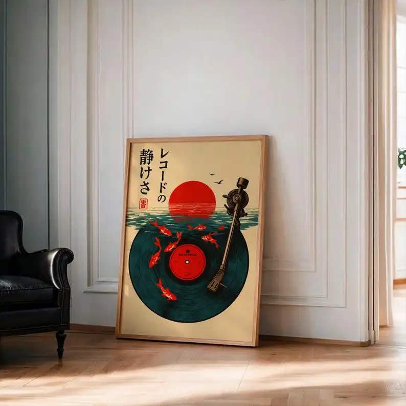 Japanischer Vintage-Musik-Leinwanddruck, rahmenlos, abstraktes japanisches Wandkunst-Poster für Wohnzimmer und Schlafzimmer, Dekoration, Geschenk – Detail 6