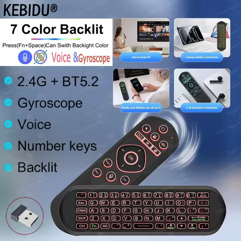 7 Color Backlit Remote Control Air Mouse Voice Gyroscope Mini Keyboard Dual Mode 2.4G BT5.2 Wireless For Android Smart TV Box PC