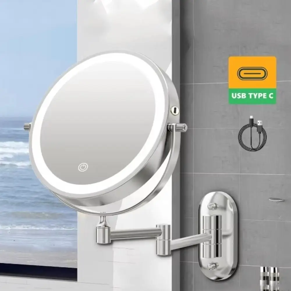 

LED Bathroom Makeup Mirror Double-sided 360° Rotating Wall Mounted Makeup Mirror Adjustable Magnification