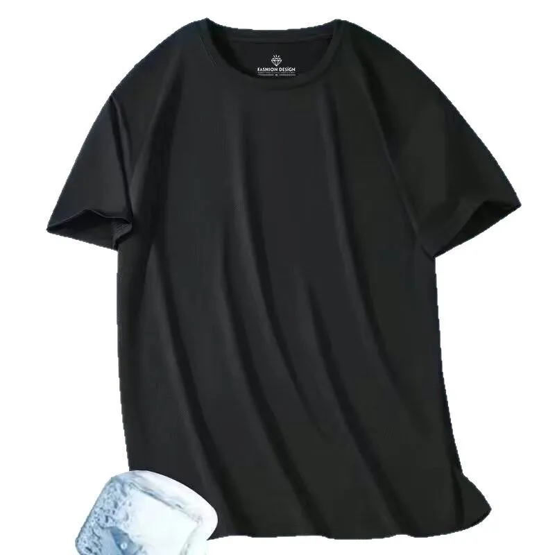 Summer Ice Silk Men T Shirt Short Sleeve Round Neck Breathable Thin Sport Running Quick Drying Tees Soft Elasticity Outdoor image 5