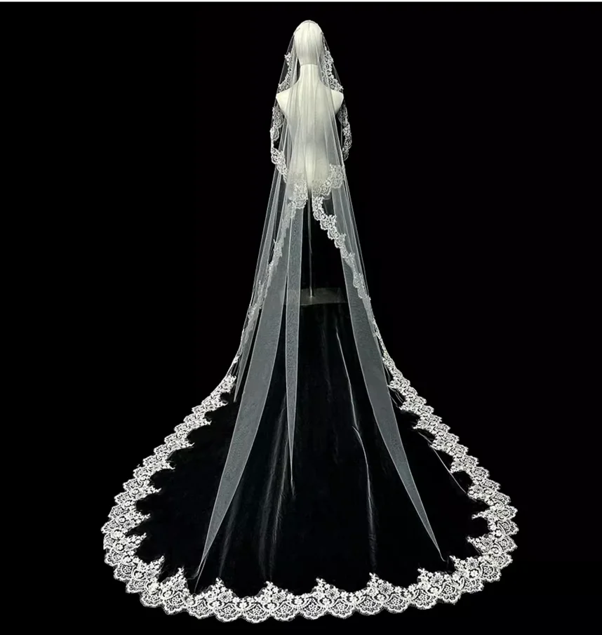 Nuovo velo da sposa, finiture in pizzo lussuoso e resistente, strascico extra lungo, perfetto per matrimoni, matrimoni a tema foresta e viaggi