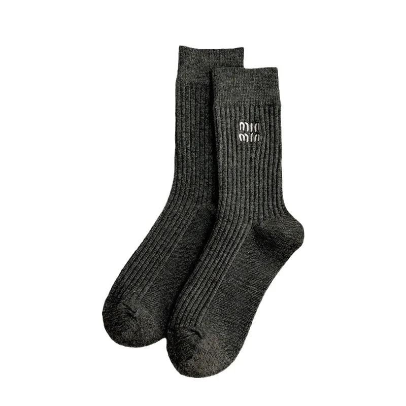1 Pair Fashion Autumn Winter New Women Socks Cotton Embroidery Middle Tube Designer Socks Pure Color Sports image 5