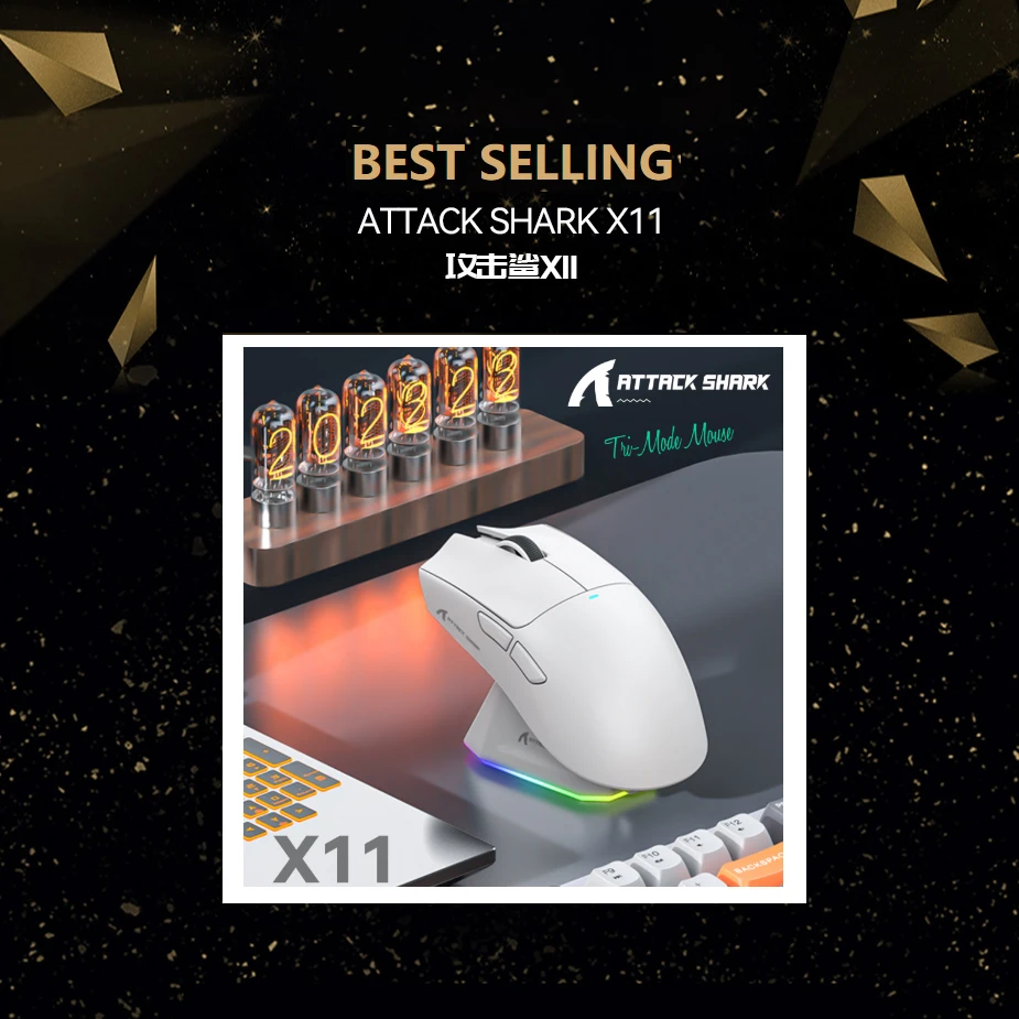

ТОП! Игровая мышь Attack Shark X11, подключение в три режима, сенсор PixArt PAW3311, сенсорная магнитная зарядная база, беспроводная мышь
