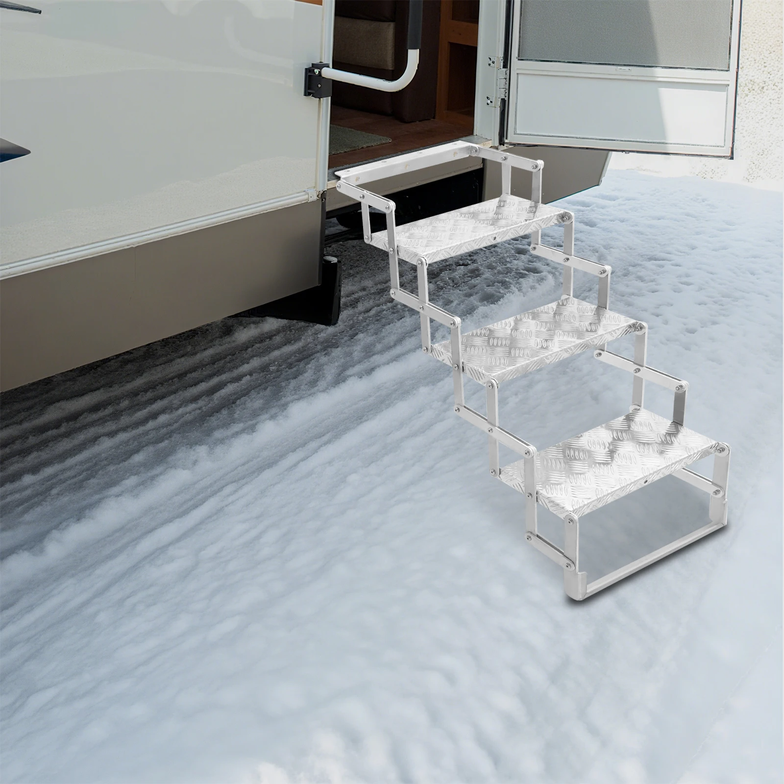 سبائك الألومنيوم الفضية 43*74*74 سنتيمتر ثلاث خطوات سلم قابل للطي عدم الانزلاق الحاملة 242 رطل سلم قابل للسحب ل RV