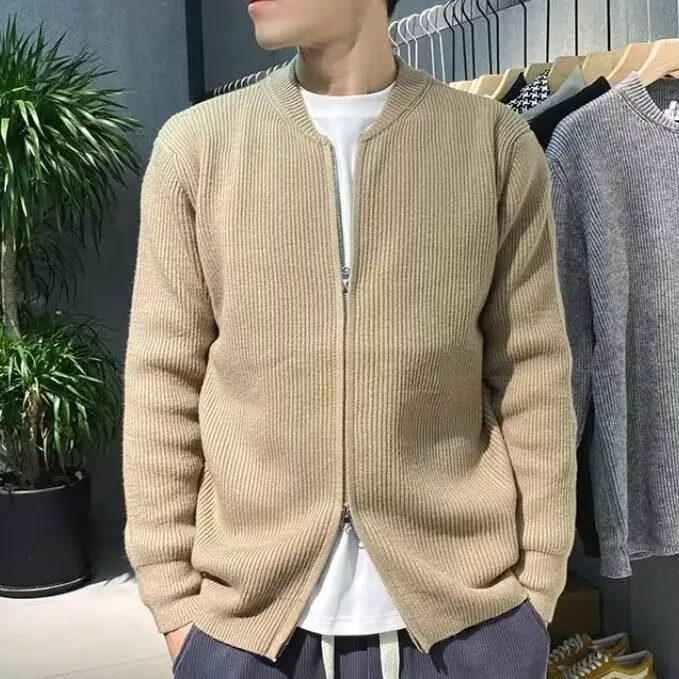 Business Solid Color Knitting Cardigan For Men Autumn Winter New Warm Slim Fit Sweater Jacket Outerwear