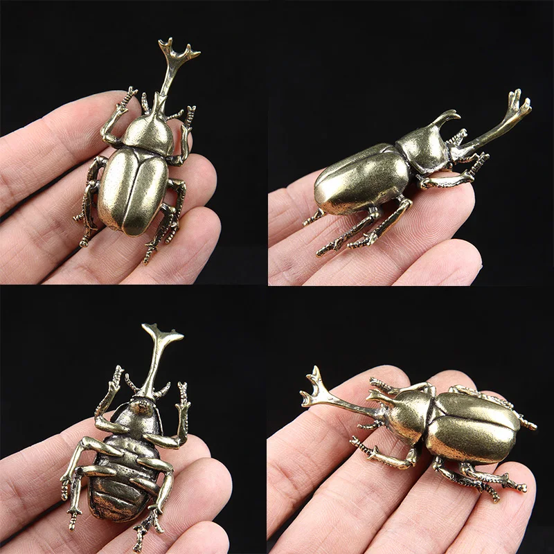 Vintage Copper Insect Tea Pet Japanese Rhinoceros Beetle Figuines Ornaments Brass Dynastes Hercules Home Decorations Accessories