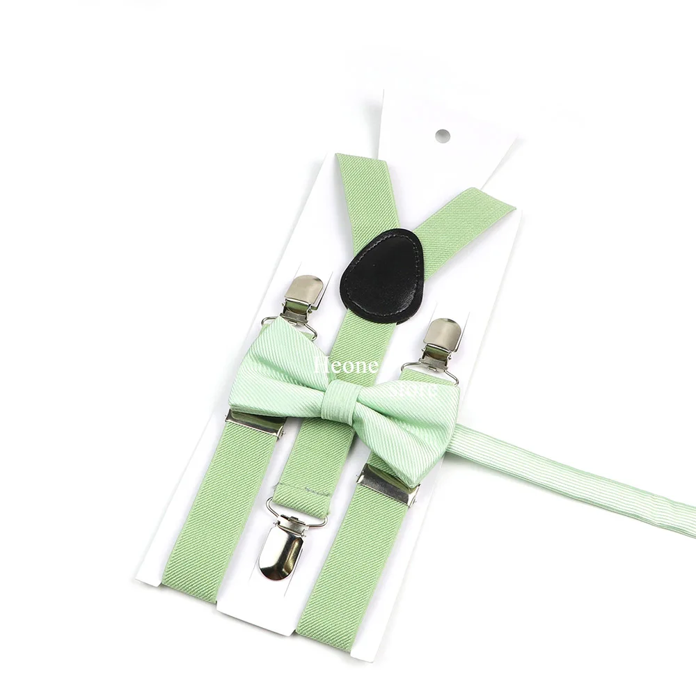 Sage Green Suspender Bowtie Brooch Set