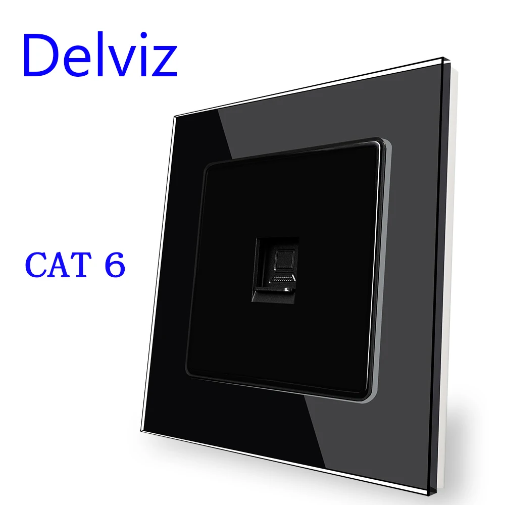 Delviz Computer cable Wall Socket, High strength Tempered Glass, CAT6 Module adapter Panel, CAT6E Cable network Interface Outlet