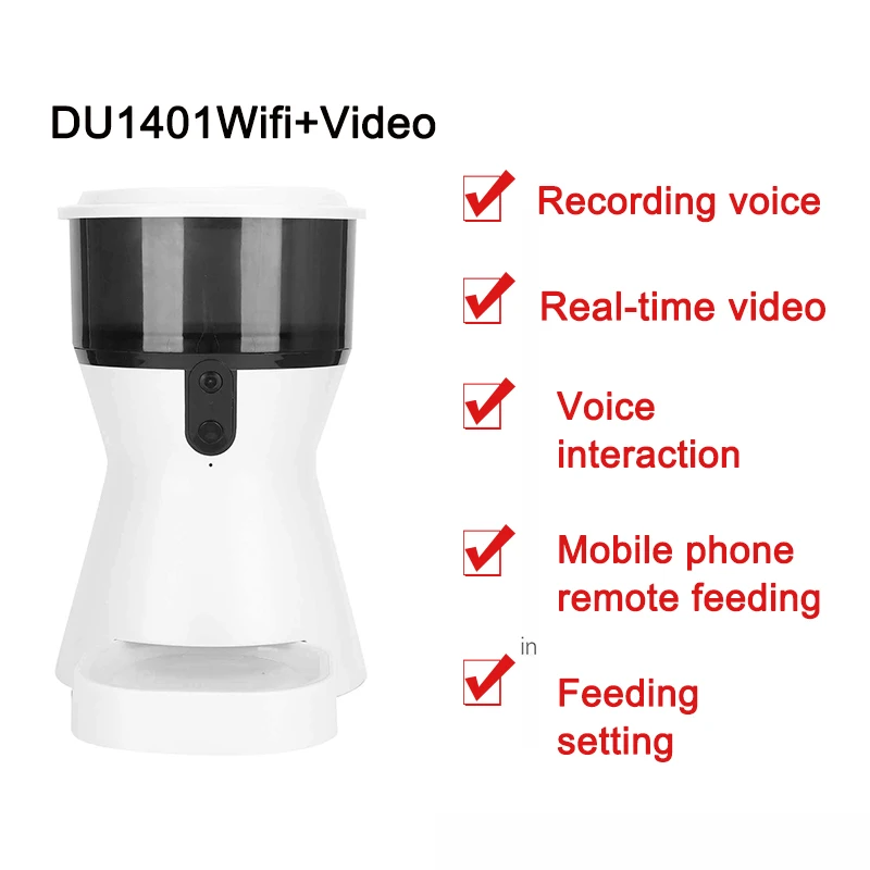 เครื่องให้อาหารสัตว์เลี้ยงอัตโนมัติ 4 ลิตร สำหรับแมวและสุนัข พร้อมกล้อง