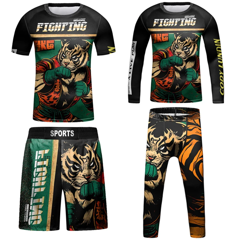 Koszulka dziecięca Mma Rashguard zestaw spodni Bjj Jiu Jitsu spodenki Muay Thai dzieci kombinezon sportowy do walki z kickboxingiem koszulki