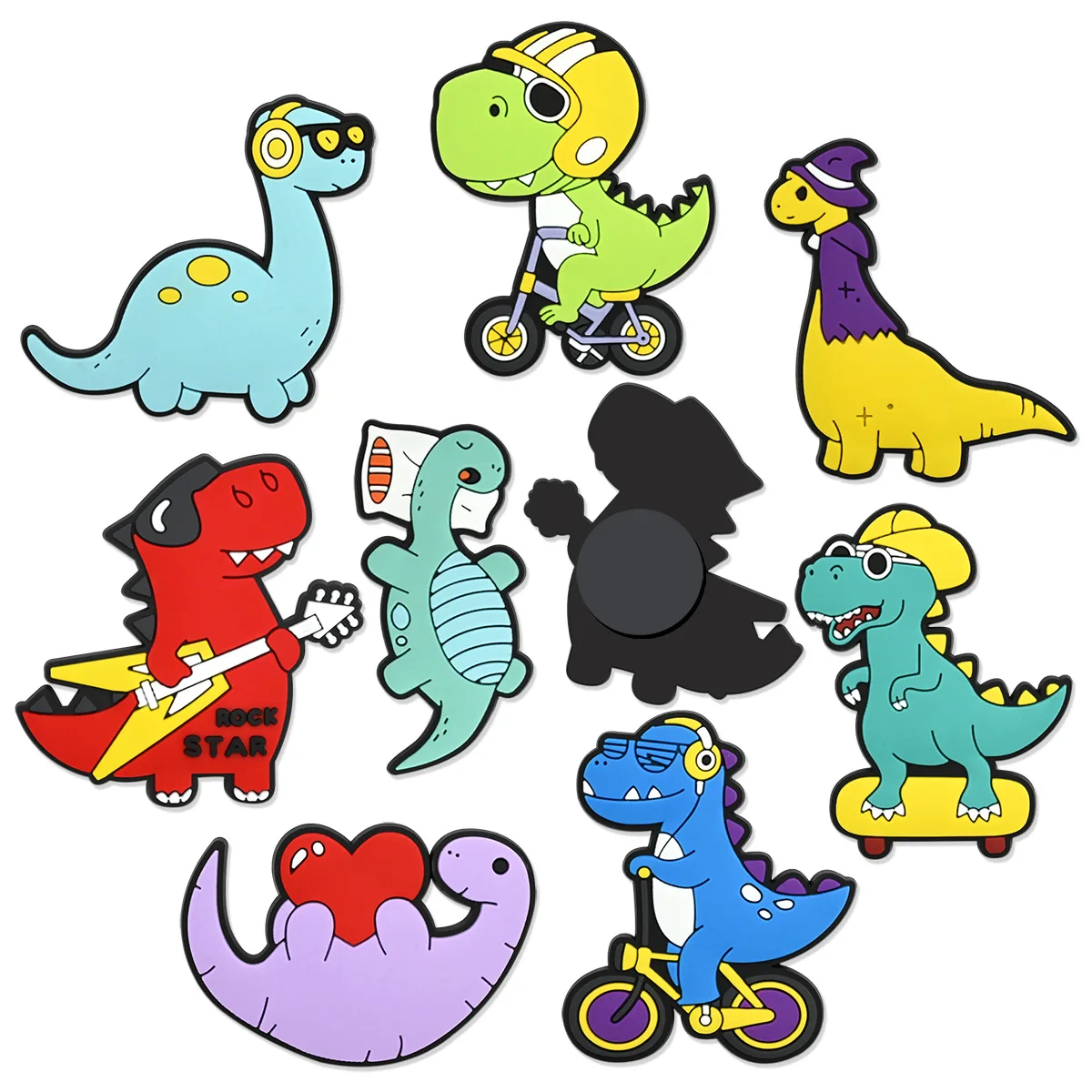 PVC Cartoon Dinosaurier Kühlschrankmagnete Coole Rock-Bike-Skateboard-Dino-Kühlschrankaufkleber Kinderzimmer Küche Heimdekoration Geschenk