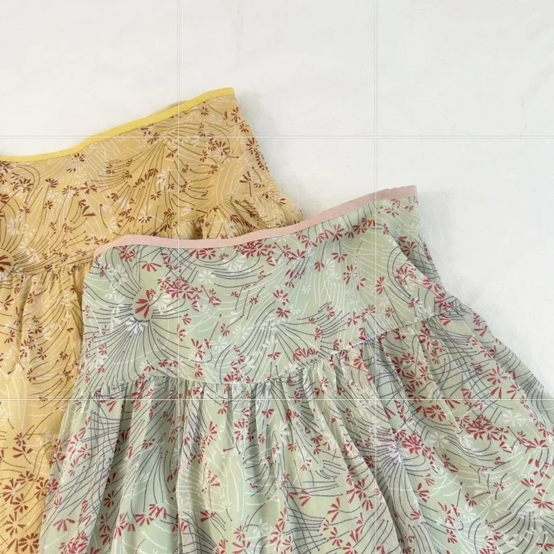 Korean Style Fashion Bohemian Floral Print Mini Skirt for Women High Waist A-Line Chiffon Vintage Spring Summer 2026 Midi Skirts