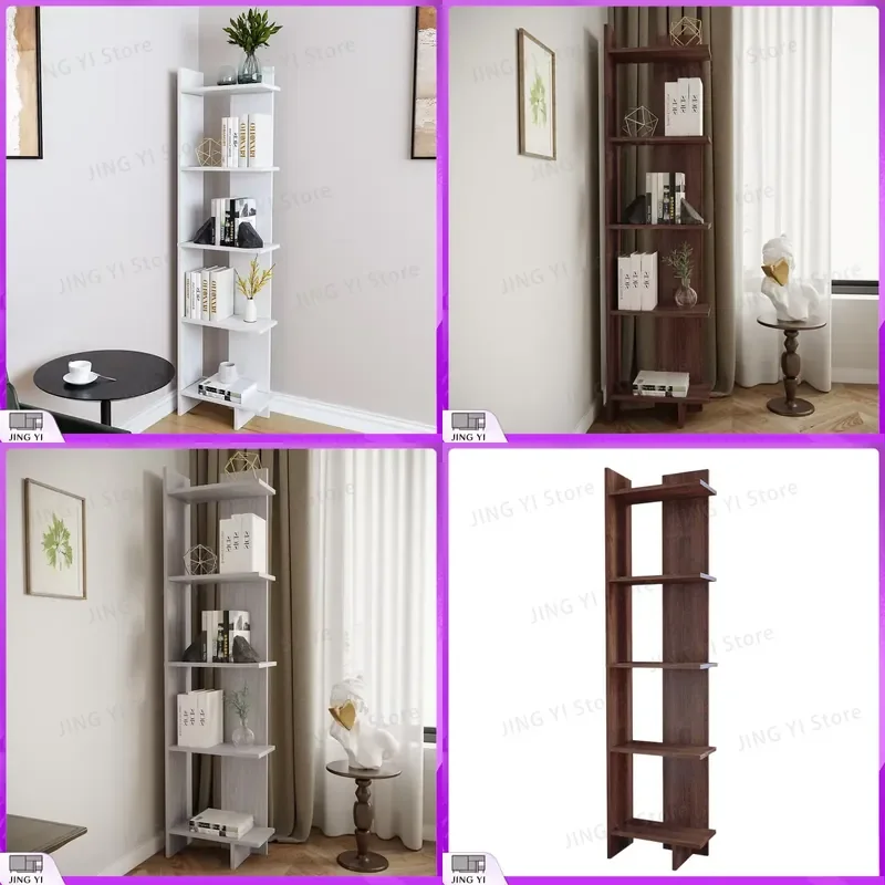 

5 Tier Corner Bookshelf Storage Shelving Unit for Home Office Study Room Living Room 45cm W x 22cm D x 170cm H Metal Steel