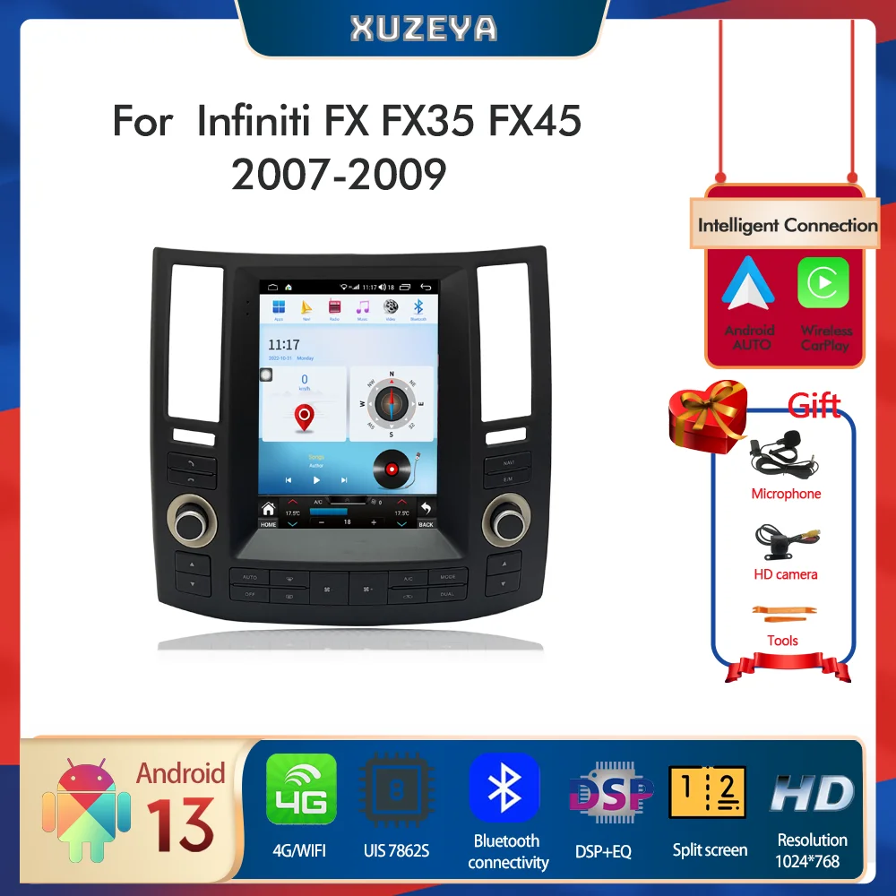 Android 13 for Infiniti FX FX35 FX45 2007-2009 Redio GPS Carplay 5G Navigation HD 360 Multimedia Player