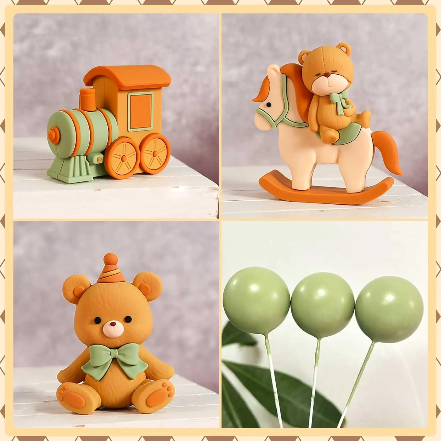 Bär Kuchen Dekoration natürliche Baby Dusche Kuchen Topper Bären Zug Kuchen Dekoration Baby Dusche Geburtstag Kuchen Dekoration – Detail 3