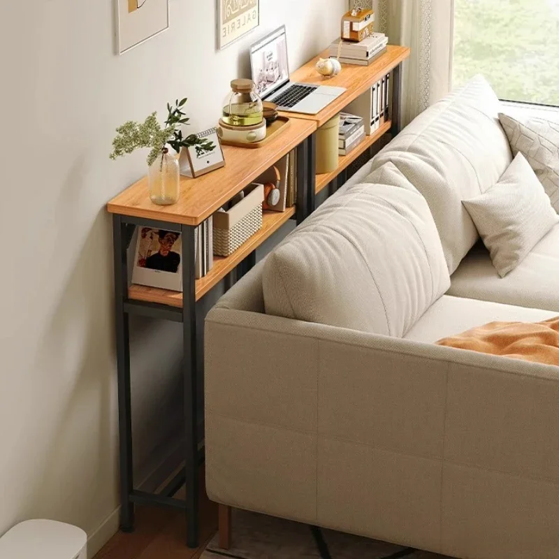 Super Narrow Side Table Sofa Gap Storage Organizer Multi-functional Living Room Table Stitching Tea Table Space-Save