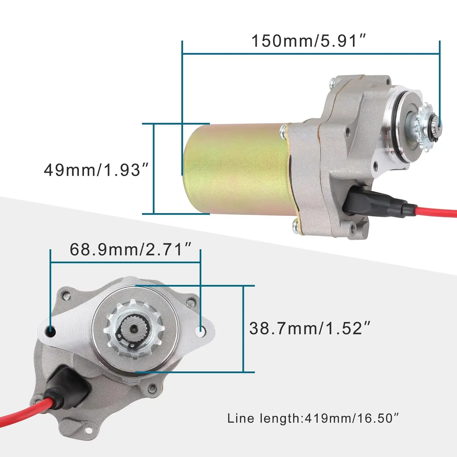 Motor de Partida Elétrico para Motores Horizontais de 50cc, 70cc, 90cc, 110cc, 125cc - Peças para Quadriciclos Chineses, Motos Off-Road e Karts
