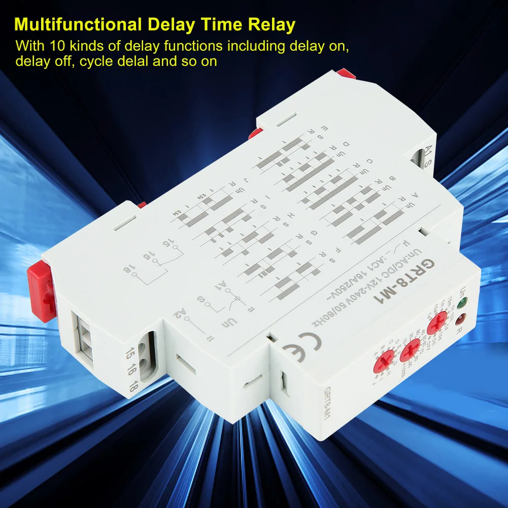 Professional GRT8-M1 Relay 10 in 1 Adjustable Time Delay Relay for Industrial Controls Compact Size AC/DC 12V~240V