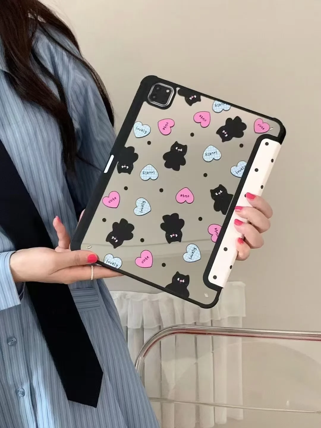 Polka Dot Black Cat Smart Cover For IPad 10.2 7th 8th 9th iPad 10th Gen Air 5th 4th 10.9 Pro 11 2024 iPad Air 11