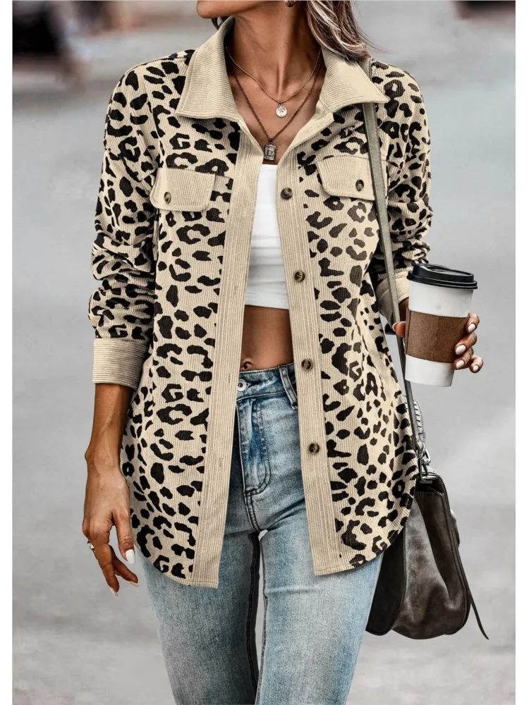 2024 Women's Autumn Winter New Fashion Leopard Print Button Single Breasted Long Sleeved Casual Comfortable Jacket Jacket