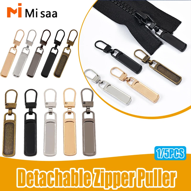 1/5Pcs Detachable Zipper Puller Metal Zipper Head Repair Kits Universal Replacement for Luggage Purse Bags Clothes Zipper Slider