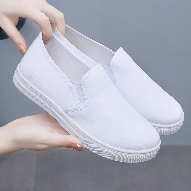 

2025Women Fashion Plus Size Anti Skid Black Canvas Shoes Student School Spring & Summer White Slip on Shoes Zapatos De Mujer