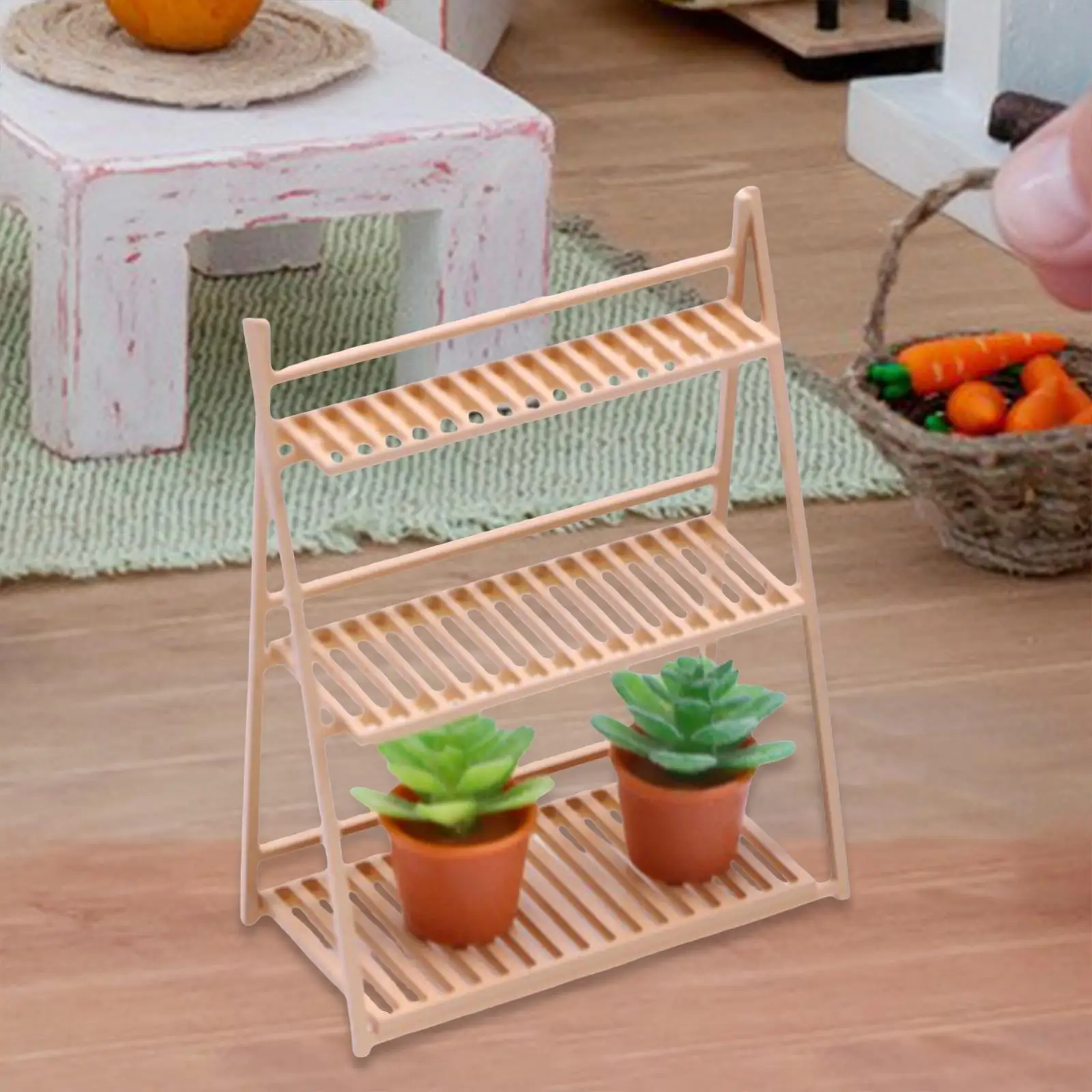 1:12 Scale Dollhouse Flower Stand Dollhouse Accessories Flower Pot Rack for Doll House Garden Decoration Gifts