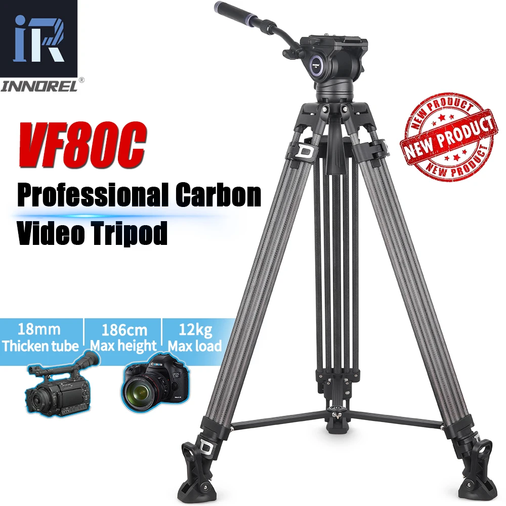 VF80C Professional Carbon Fiber Video Tripod 186cm & Hydraulic Fluid Video Head F80 For DSLR Camera Camcorder Slider 12kg Load