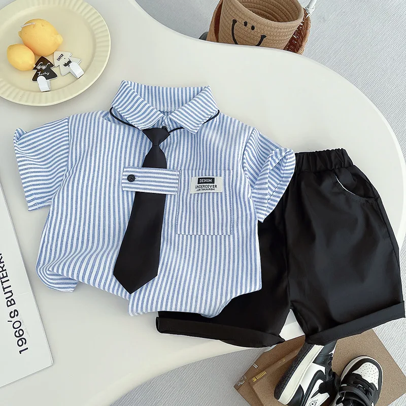 IENENS Toddler Birthday Party Clothes Baby Clothing Sets Boy Summer Shirts + Shorts Suits Kids Short Sleeve School Outfits