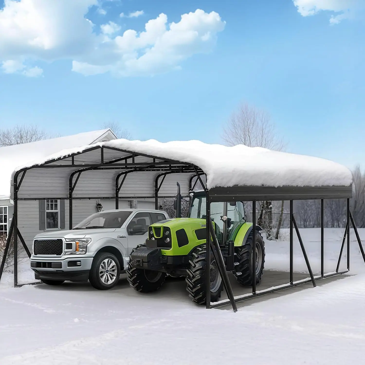 

20x20ft Heavy Duty Metal Carport Reinforced Frame Side Poles All-Weather Outdoor Parking Pickup Boat Tractor, Custom