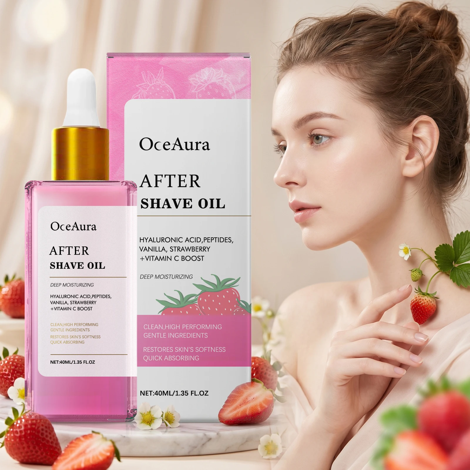 After Shave Oil Strawberry Scented Post Shave and Hair Removal Soothing Oil Reduce Redness Calms Skin Hydrating Skin Care