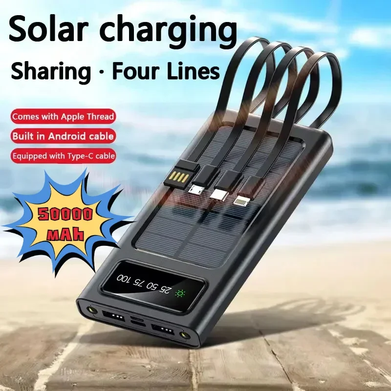 

50000mAh Large Capacity Solar Power Bank with LED Light Portable Fast Charging External Charger for IPhone Xiaomi Samsung