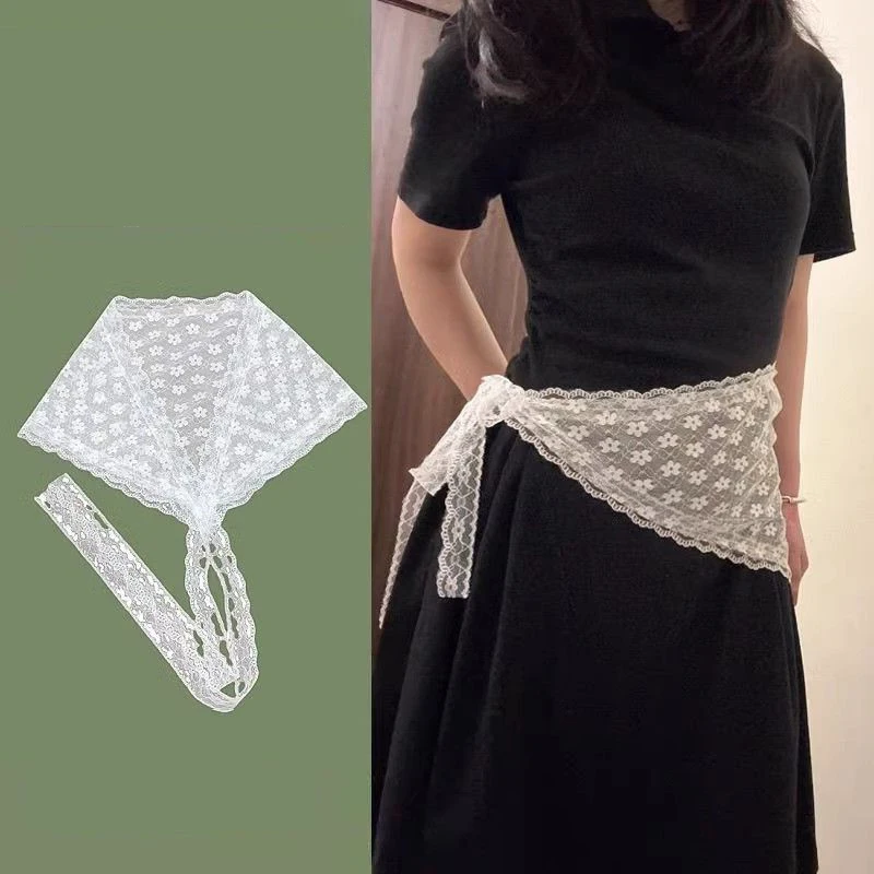 الصيف الفرنسية نمط المرأة الدانتيل مثلث وشاح الطبقات حزام تنورة الستار وشاح الخصر الحلو