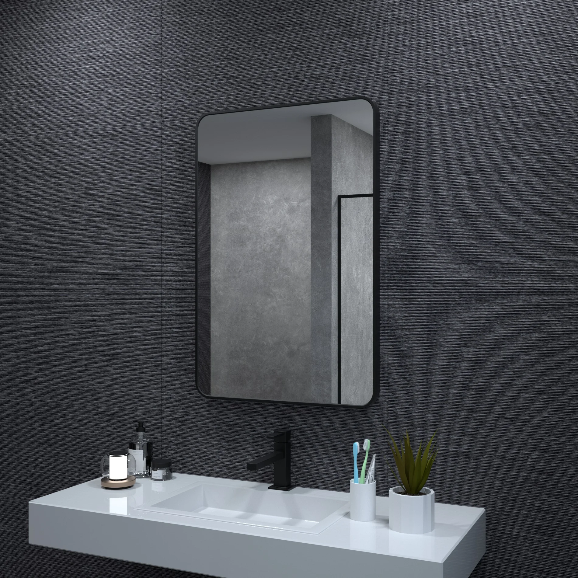 Aluminum Framed Matte Black Rectangle Bathroom Wall Mirror, Anti-Rust, Tempered Glass mirrors, Hangs Horizontally or Vertically