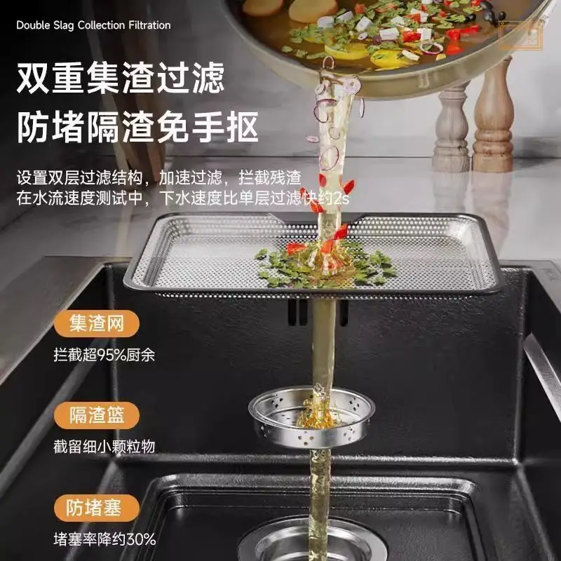 Integrated volcanic pattern slag collection kitchen multi-function sink 304 stainless steel dishwasher