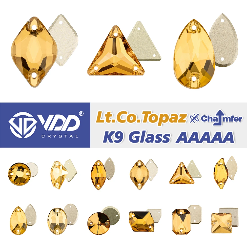 VDD S106 Lt.Co.Topaz AAAAA, cristal K9 de alta calidad para coser en diamantes de imitación, piedras planas para coser ropa, vestido