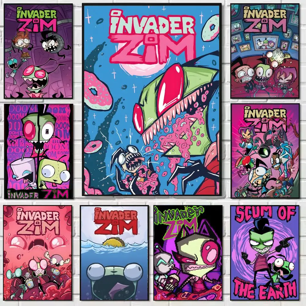 Invader Z-zim Cartoon Poster Self-adhesive Art Waterproof Paper Sticker Coffee House Bar Dorm Room Wall Decor
