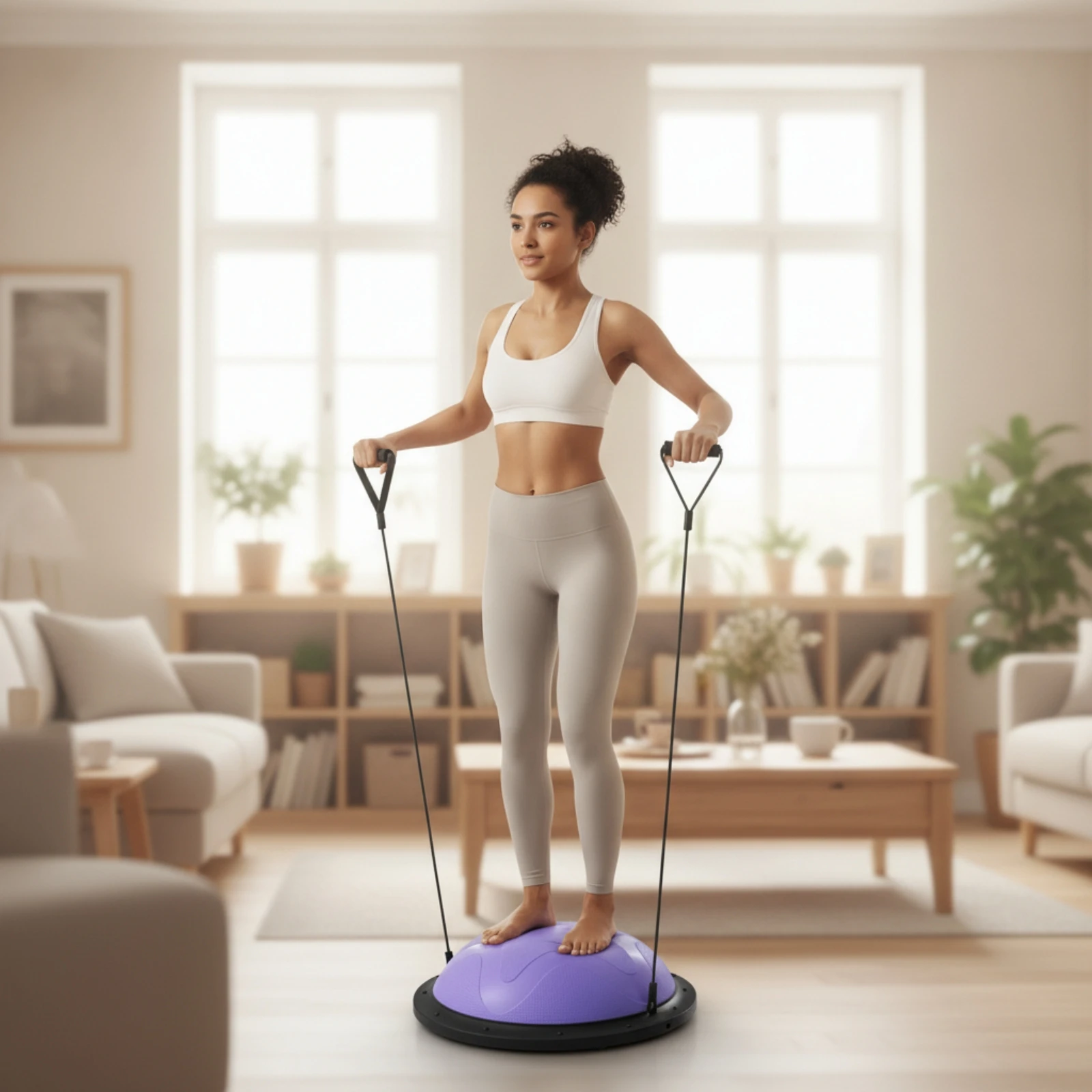 Half-Dome Balance Instructor Anti-Slip Balance Board with Resistance Bands Multifunctional Low-Impact for Fitness Enthusiasts