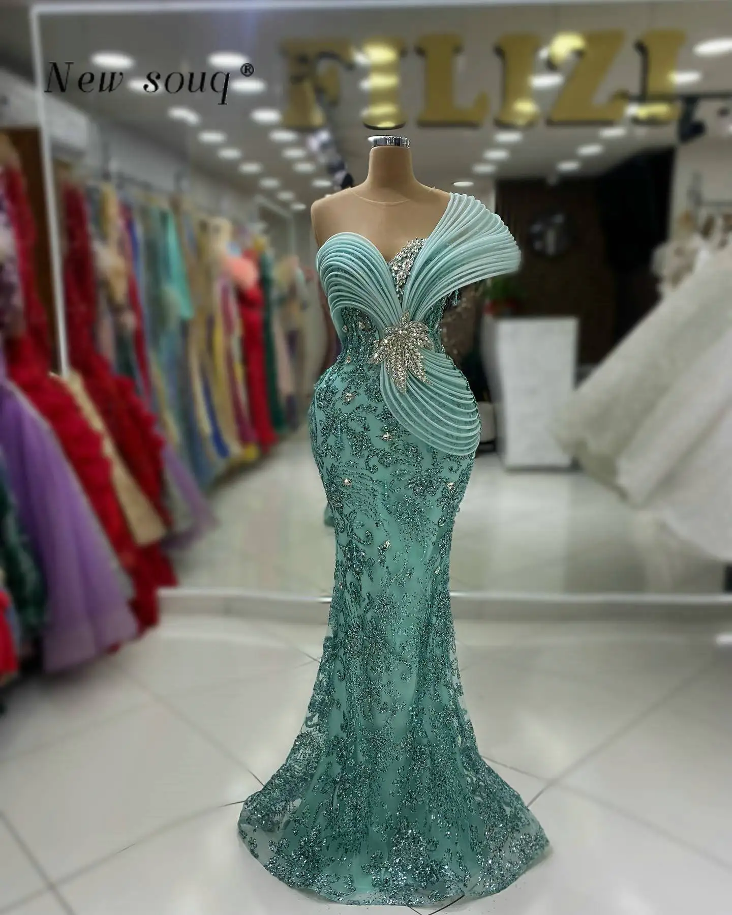 Vestidos Sereia com Cristais, Vestidos Compridos Sem Mangas, Ocasiões Formais, Festa de Casamento e Eventos, Verde Menta, Moda Moderna