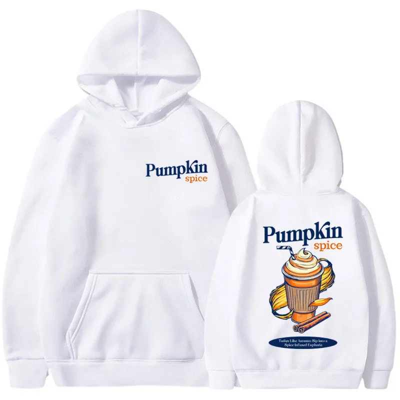 PUMPKIN SPICE LATTE Graphic Printing Hoodie Men Women Autumn Drink Themed Gift Sweatshirts Oversized Vintage Harajuku Pullover