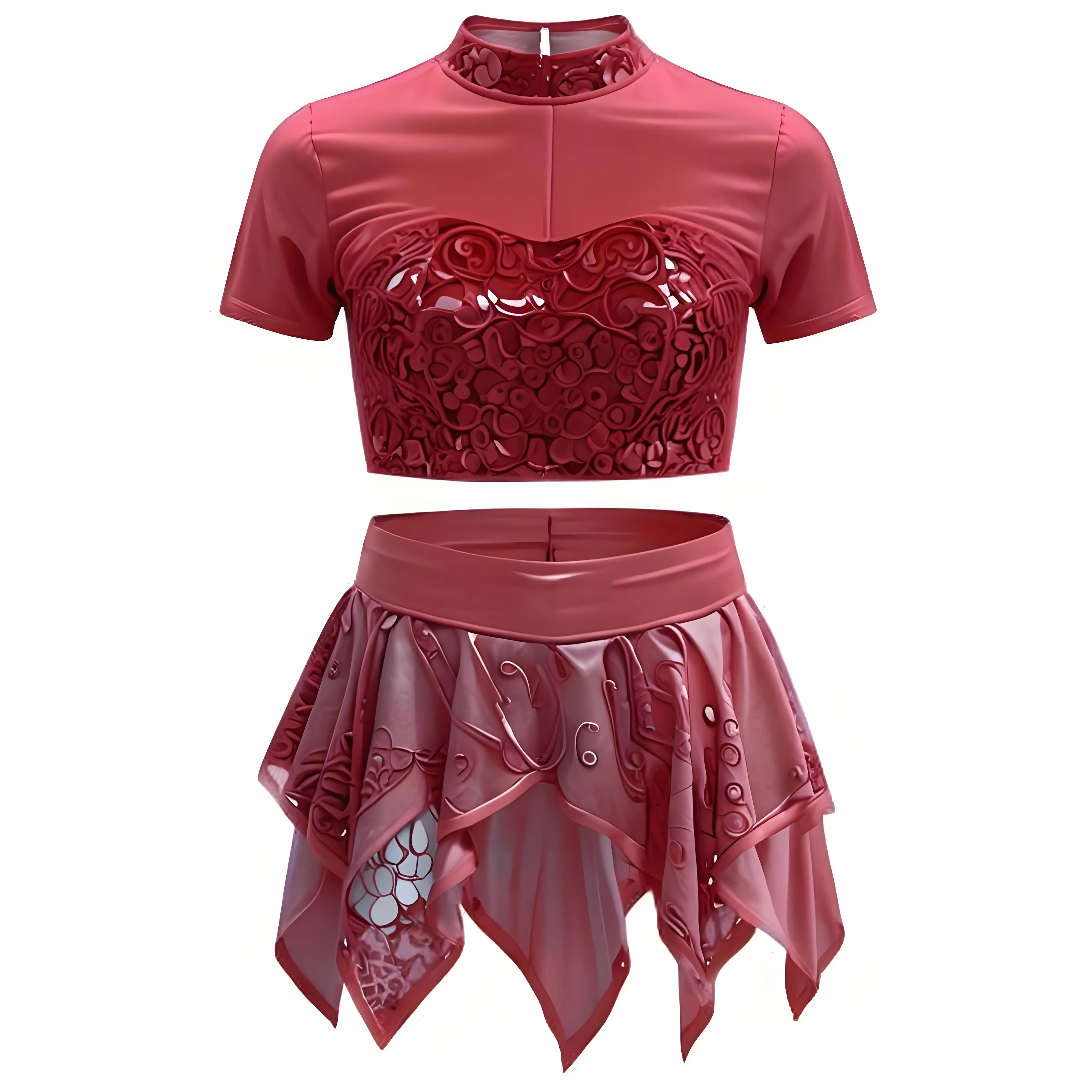 Girl Jazz Dance Outfit Sparkly Sequins Metallic Crop Top + A-Line Skirt for School Cheerleading Performance Costume Streetwear