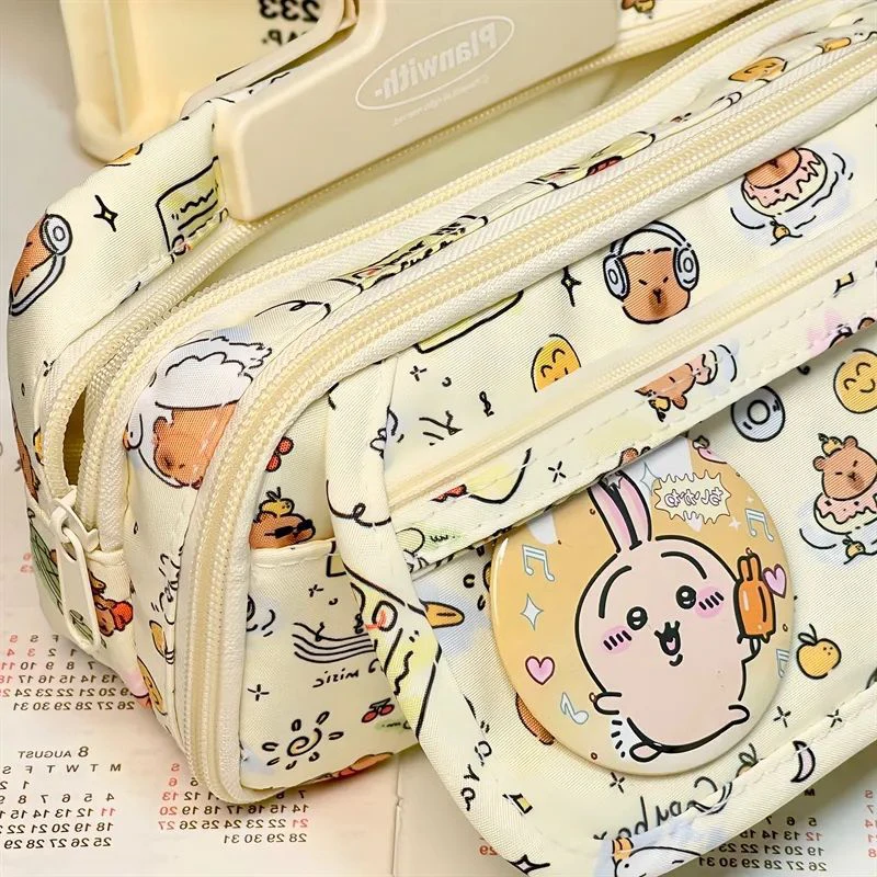 Kawaii Capybara KT Cat Cute Large Capacity Pencil Case Stationery Supplies Multi-function Storage Bag Student School Supplies