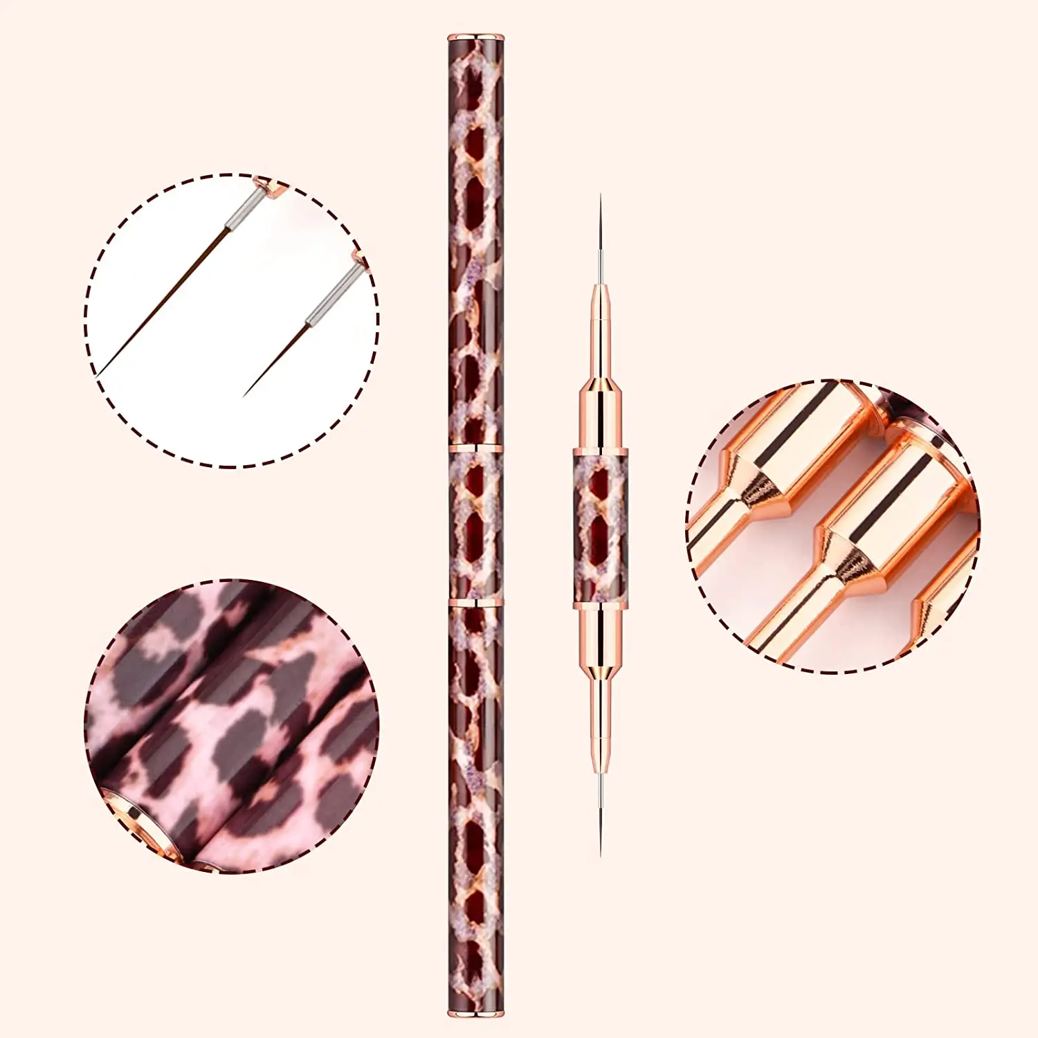 Nail Art Pinsel mit Leopardenmuster, Doppelkopf, Nail Art Liner Pinsel, Streifen, Zeichnen, Malen, Nageldesign-Pinsel, längliche Details – Detail 2