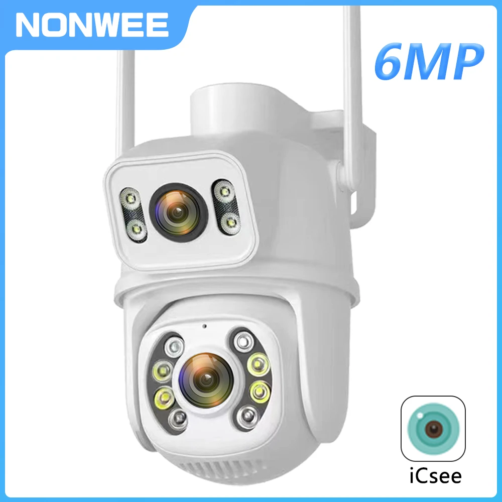 

6MP WIFI IP Camera Outdoor PTZ Dual Lens Dual Screen Auto Tracking Security CCTV Surveillance Camera Home Vision ICSEE APP