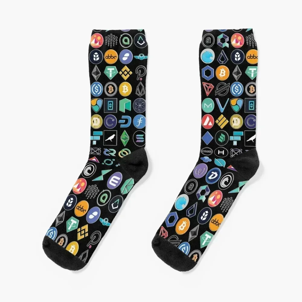 Crypto Logos 3D on Black Socks Lots new year Men Socks Luxury Brand Women's